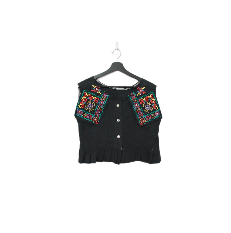 Back to Green-再製刺繡丹寧背心 彩色民族dv-46//vintage shirt - 背心/無袖上衣 - 棉．麻 