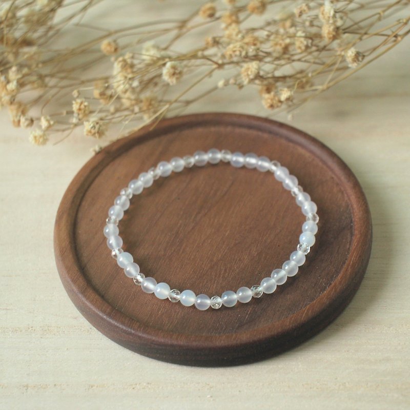 White chalcedony bracelet | with white crystal | smooth and clear - สร้อยข้อมือ - คริสตัล ขาว