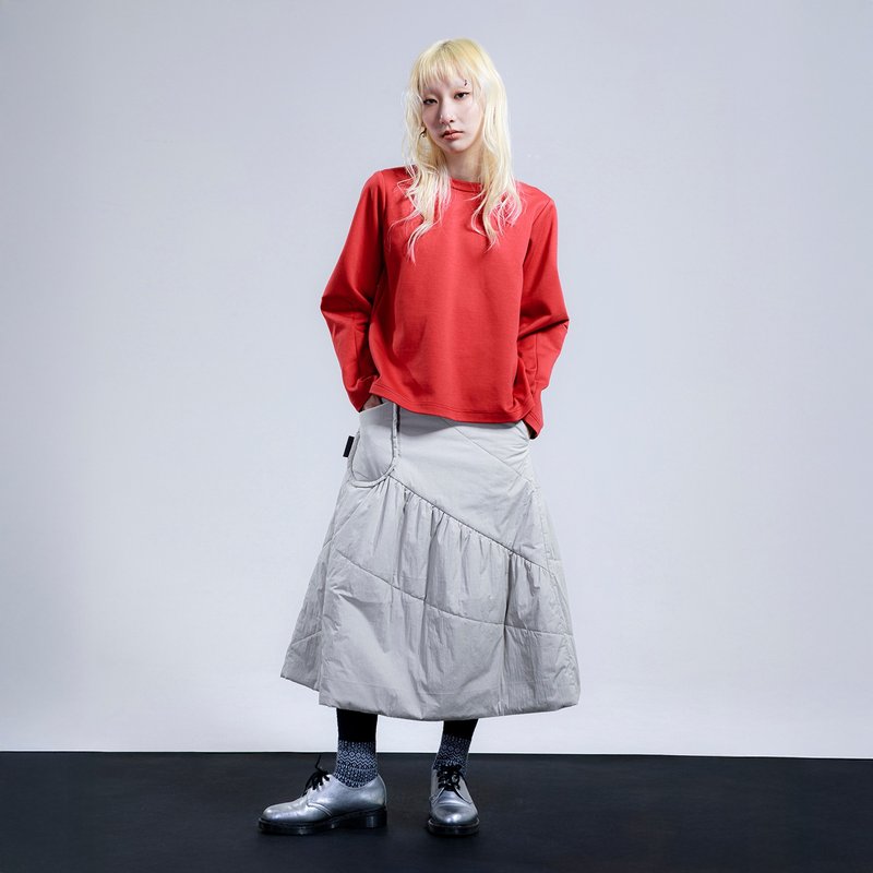 Flowing Geometric Asymmetrical Patchwork Midi Skirt - กระโปรง - วัสดุอื่นๆ สีเทา