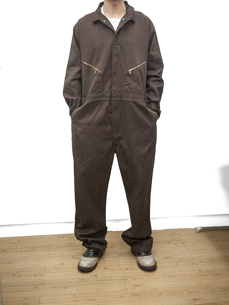 WALLS dark coffee American-made coveralls coveralls vintage second-hand four - Overalls & Jumpsuits - Cotton & Hemp Brown