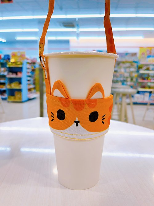 Vivianshen Studio 灰白貓(藍貓) 橘白貓(橘貓) 造型飲料杯套 雙面飲料提袋