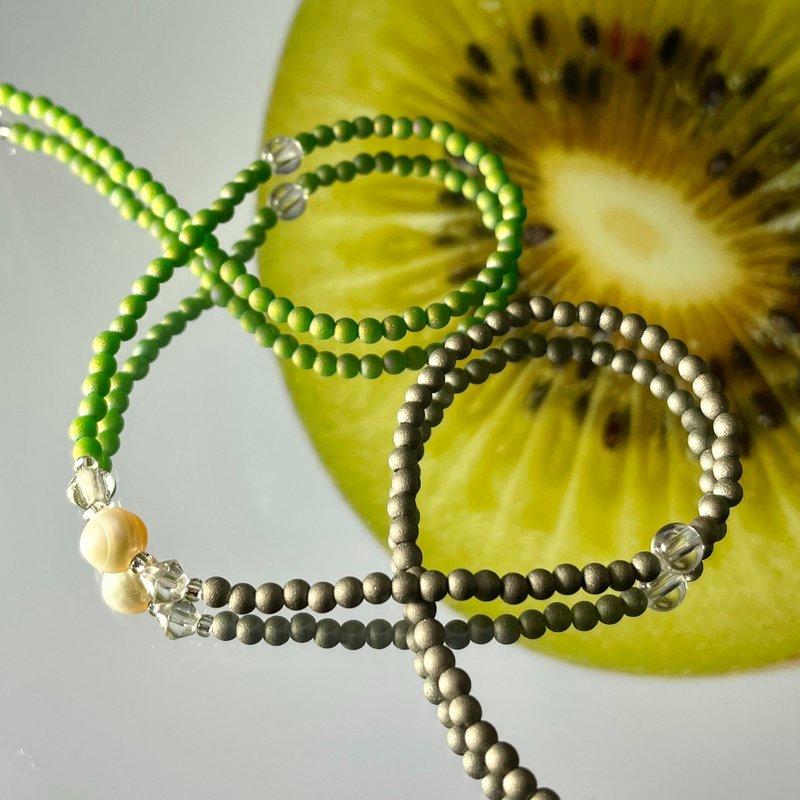 Fruit & Vegetable Collection - 024 Kiwi Pearl Necklace - 項鍊 - 銀 綠色
