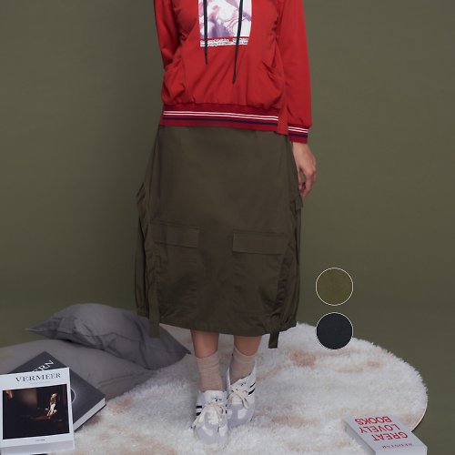 MEDUSA LADY 【MEDUSA】大口袋工裝花苞中長裙-2色(M-XL) | 裙子 休閒裙