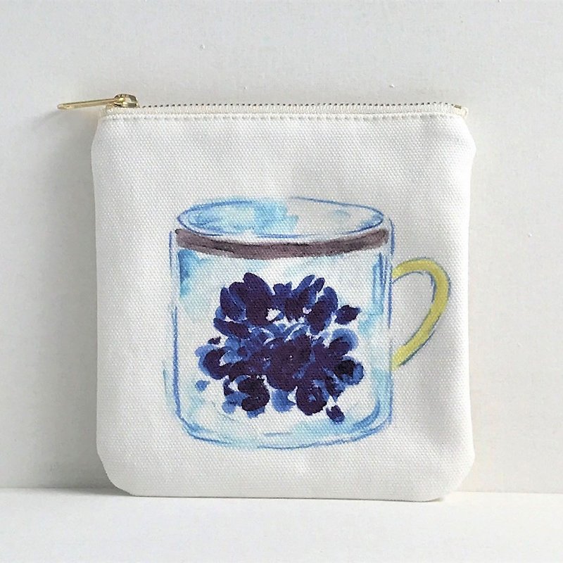 Gardeners' Tea Party Square Flat Pouch Mug Cup Pattern Blue - Toiletry Bags & Pouches - Cotton & Hemp Blue
