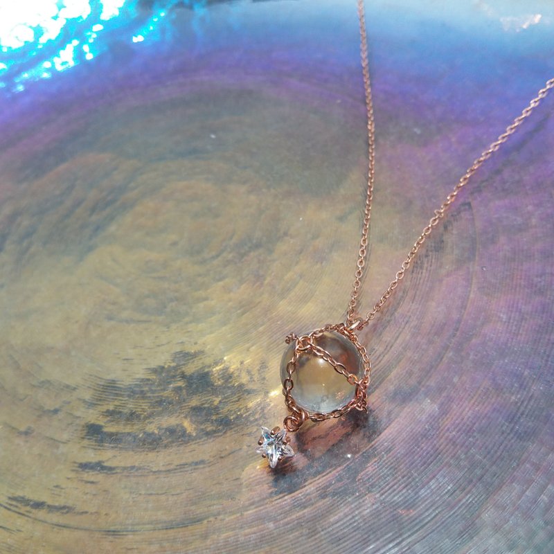 Little Sphere Quartz Necklace Star Rose Gold Necklace - Necklaces - Semi-Precious Stones White