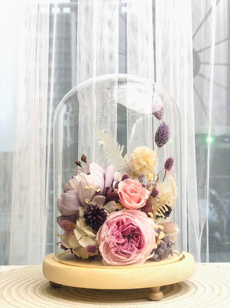 Ocher Various Colors Customized Eternal Rose Glass Flower Cup Lamp-Large Dome Table Flower Flower Cup Flower Ceremony - ช่อดอกไม้แห้ง - พืช/ดอกไม้ สีม่วง