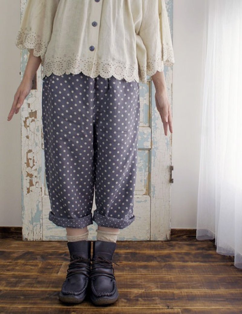 Cat dot linen soft processing sarouel pants - Women's Pants - Cotton & Hemp Gray