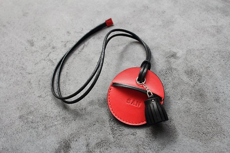 gogoro鑰匙皮套訂製 小流蘇吊飾款 紅色客製化禮物 - 鑰匙圈/鑰匙包 - 真皮 紅色