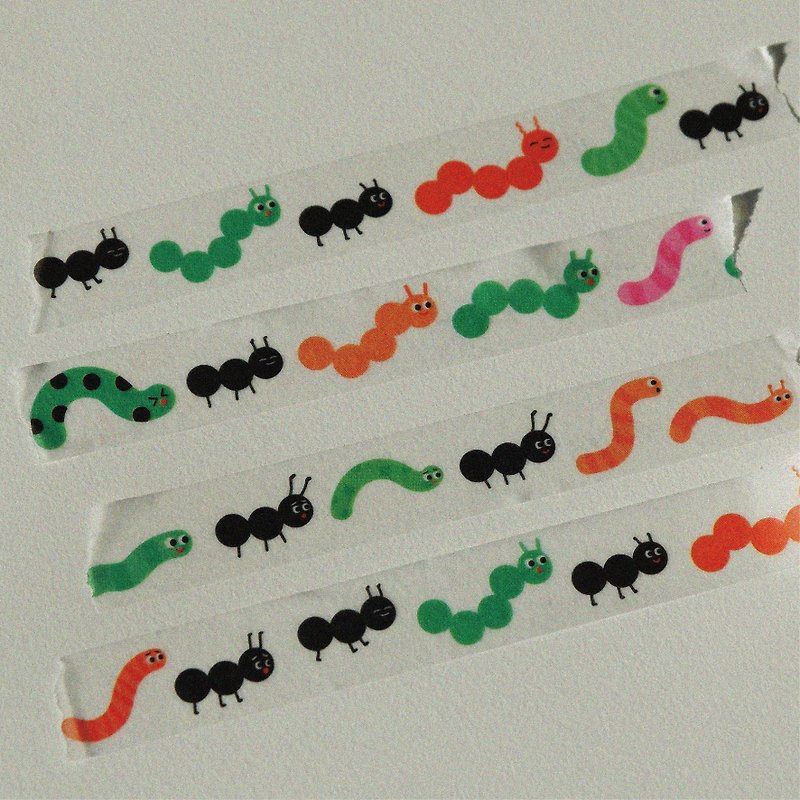 Caterpillar and Ant Masking Tape - 紙膠帶 - 紙 多色