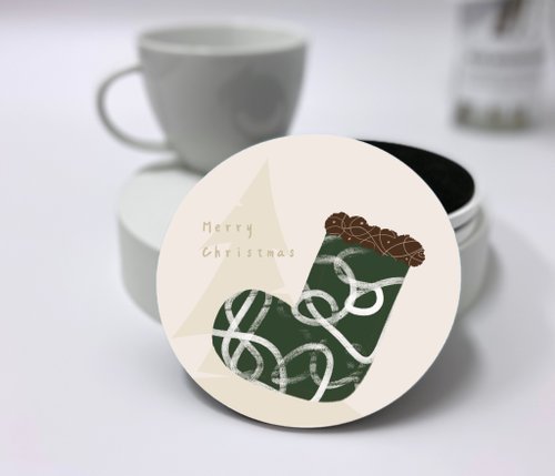 Ying Creative 瑩然創意工作室 聖誕節系列陶瓷杯墊—許願襪(綠)