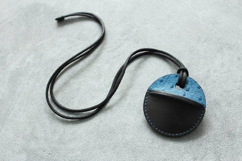 gogoro鑰匙皮套 鴕鳥紋牛皮 孔雀藍+黑客製化禮物 - 鑰匙圈/鑰匙包 - 真皮 