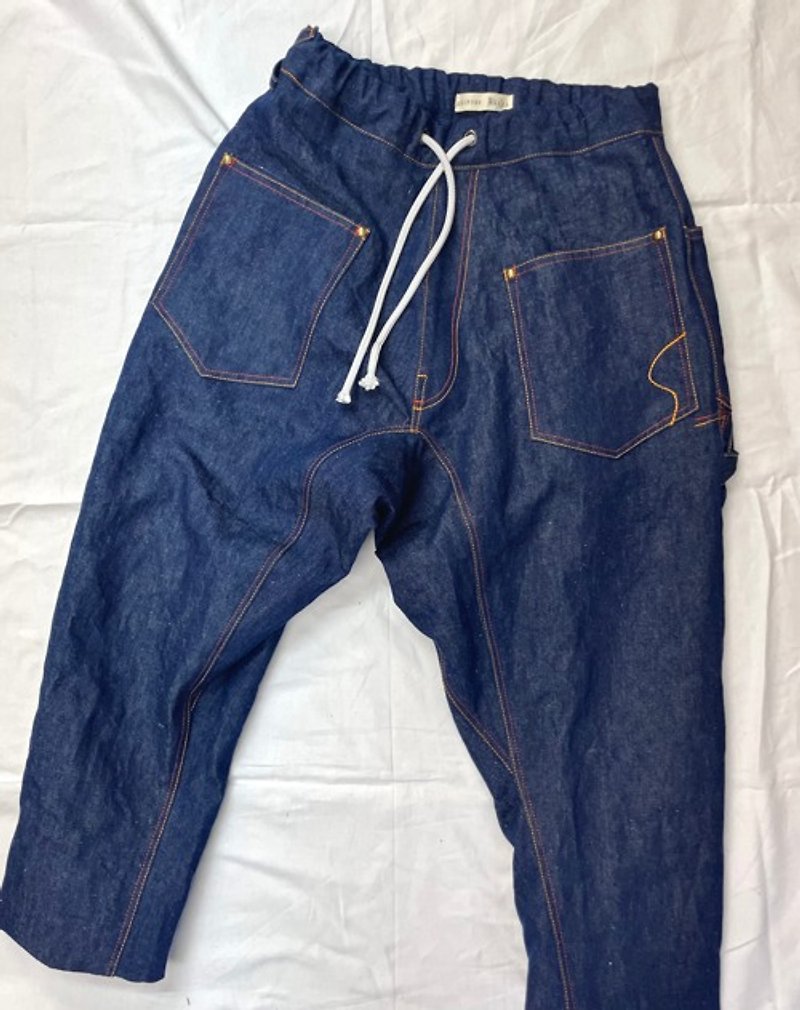 Cotton & linen denim ver. Thin sarouel 201 - Women's Pants - Cotton & Hemp Blue