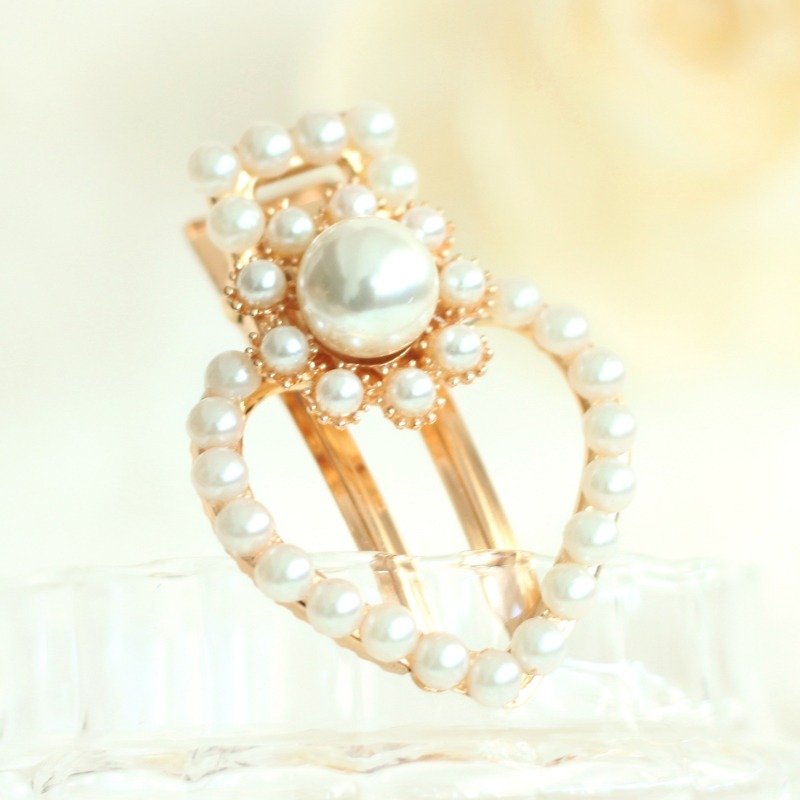 優雅なハート型の真珠のヘアピン - ヘアアクセサリー - 金属 ゴールド