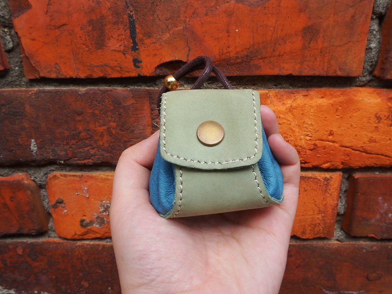 Xiao Long Bao - Leather Coin Purse / Small Bag / Jewelry Bag - Green + Blue - Coin Purses - Genuine Leather Green