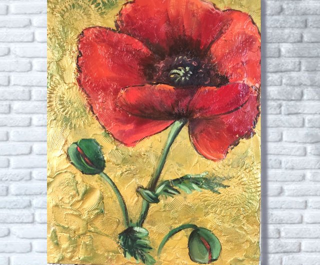 ポピー ヒナギクの油絵 花のアートワーク ポピーの花のデザイン