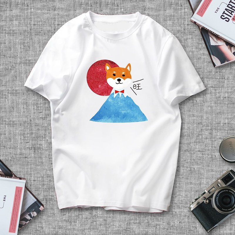 短袖T恤 柴犬 富士山 - 男 T 恤 - 棉．麻 白色