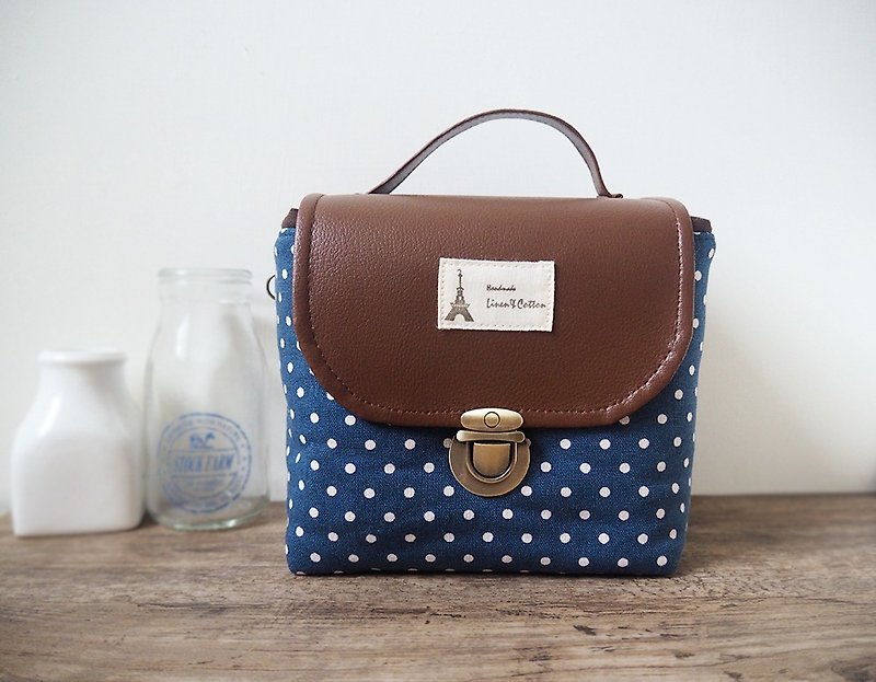| Large camera bag | Small single lens camera bag with thick cotton (blue background and white dots) BZ71 - กระเป๋ากล้อง - ผ้าฝ้าย/ผ้าลินิน สีน้ำเงิน