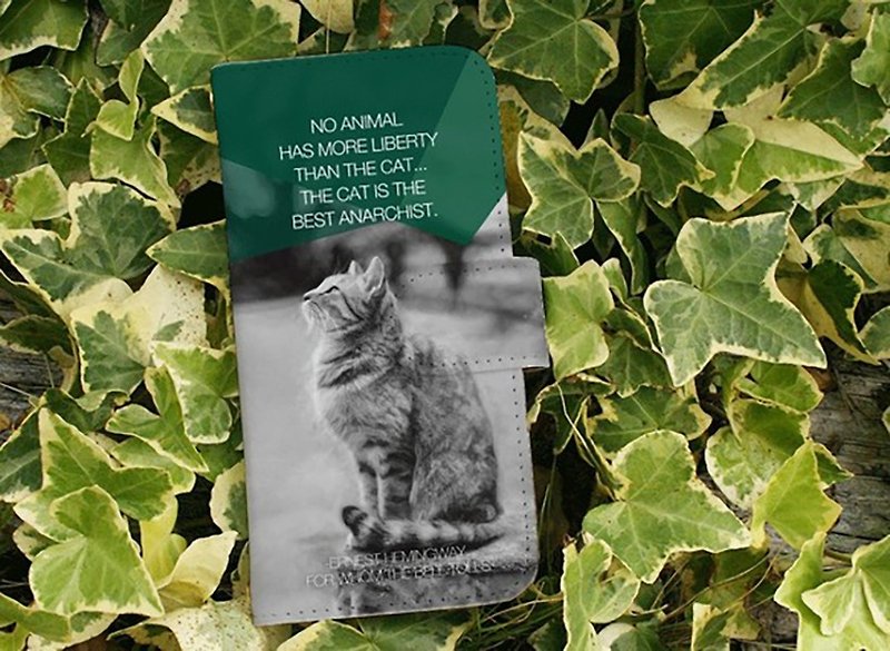【全機種対応】送料無料【手帳型】ヘミングウェイの猫とは　スマホケース iPhone8/iPhone8 Plus/iPhoneX - 手機殼/手機套 - 真皮 綠色