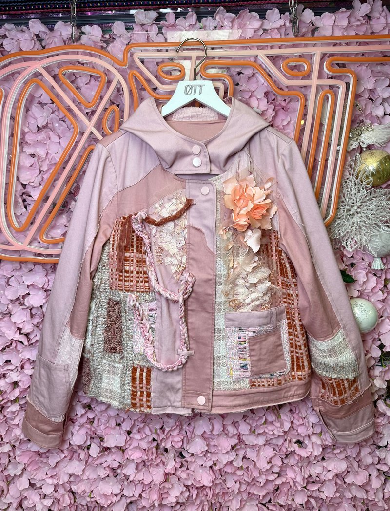 OTT獨一無二•Unique日系粉紅撞橙系立體花編織重工外套 - 女大衣/外套 - 羊毛 