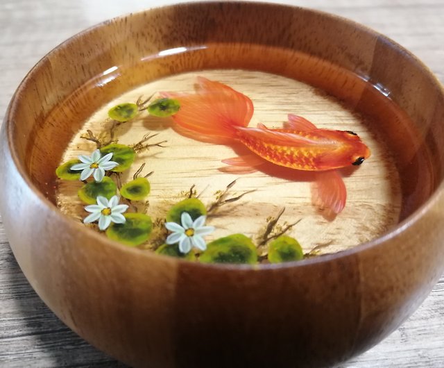 for beach house décor Koi fish pond resin in ceramic Feng Shui desk décor 3D resin realistic art