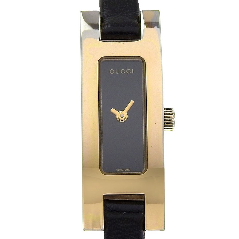 【日本直送】グッチ GUCCI 腕時計 3900L SS × 型押しレザー クオーツ アナログ表示 黒文字盤 レディース【中古】 - 女錶 - 不鏽鋼 金色
