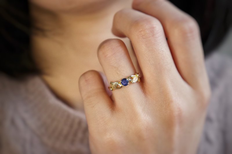 [Flower bed a kadan] k18 European style leaves sapphire / spot - General Rings - Precious Metals Gold