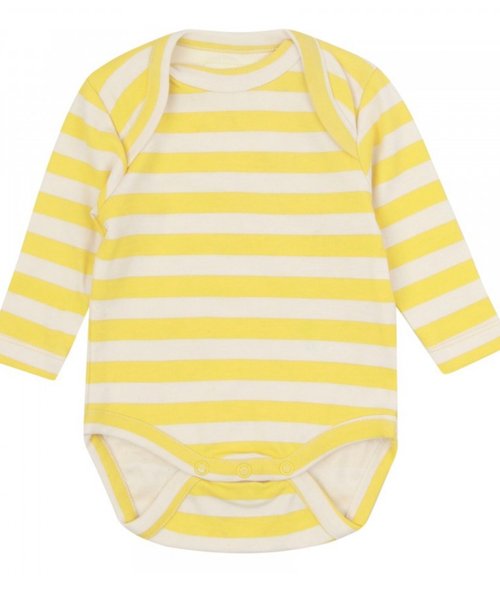 From Babies with Love (英國品牌) 100%有機棉。大不列顛傳統條纹 。清新黃條。包屁衣。連身衣