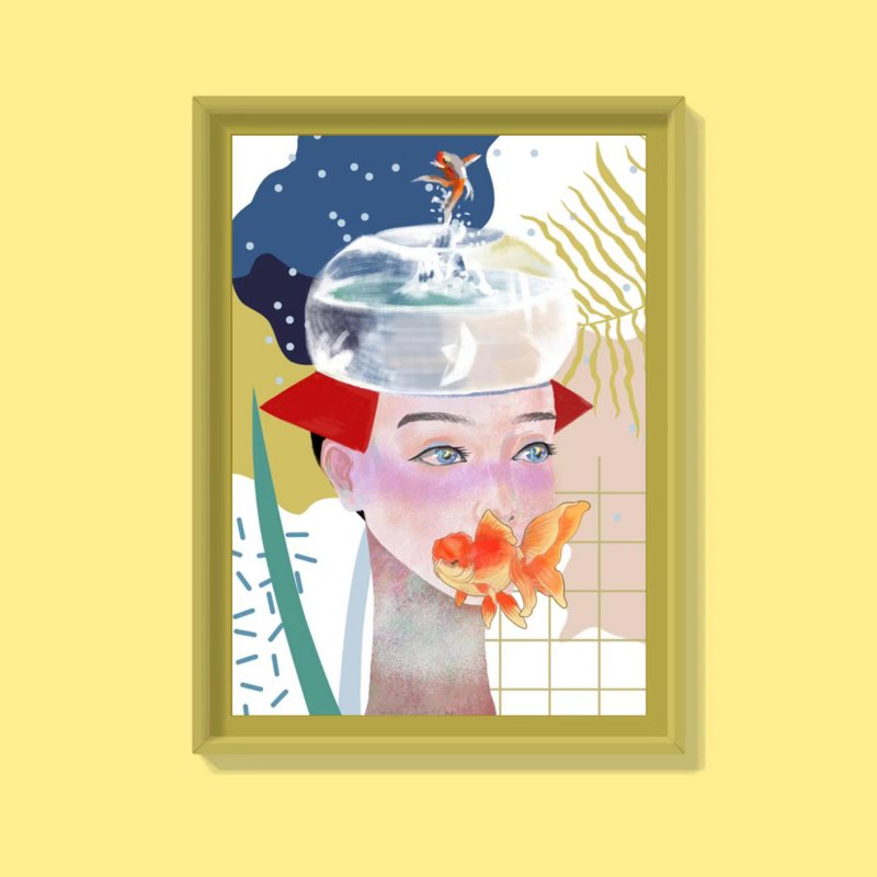原創插畫NFT-水女人像8K藝術微噴裝飾畫 - 電子似顏繪/繪畫/插畫 - 紙 