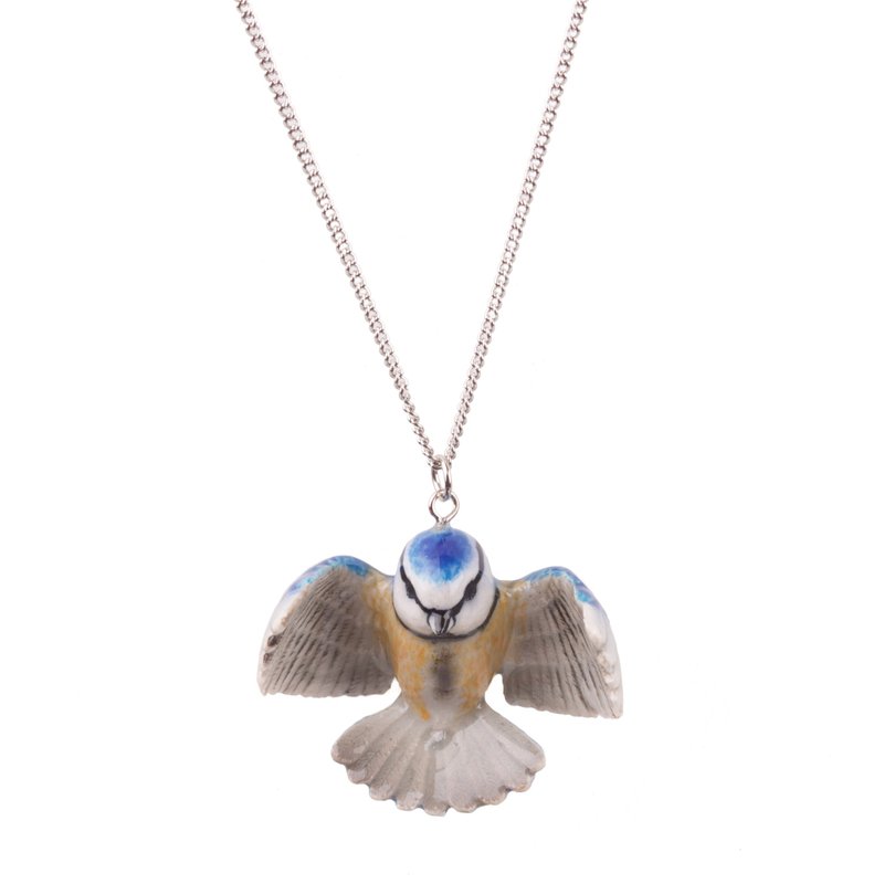 And Mary Flying Blue Tit Necklace  Gift box - สร้อยคอ - เครื่องลายคราม สีน้ำเงิน