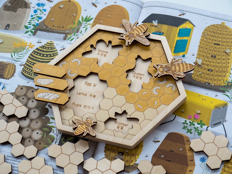 Wooden Puzzle Beehive Montessori Wooden Bees toys Education Original Toy Wooden - 嬰幼兒玩具/毛公仔 - 木頭 橘色