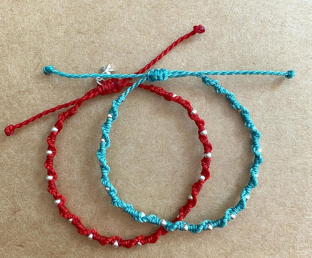 Simple*Red thread simple thin bracelet 925 sterling silver Japanese Wax  thread - Shop ricebear2011 Bracelets - Pinkoi