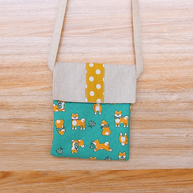 Chai dog stitching little oblique backpack / cell phone bag storage bag - กระเป๋าแมสเซนเจอร์ - ผ้าฝ้าย/ผ้าลินิน 