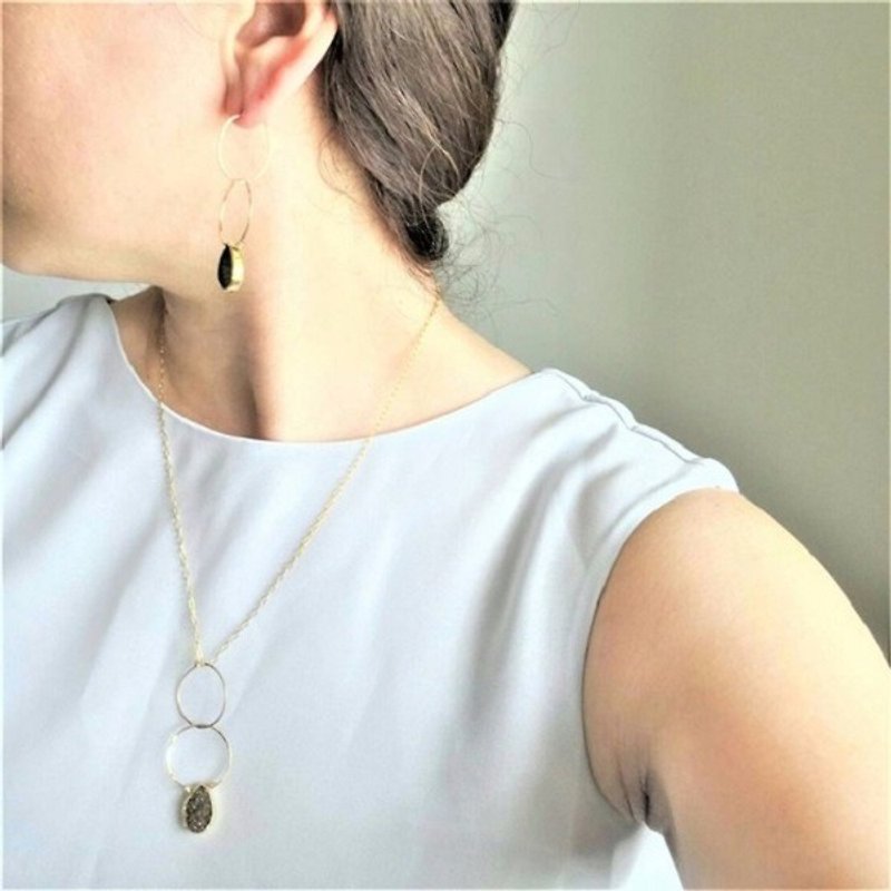 Goody Bag - 14kgf*monotone Druzy W rings pierced earring + necklace - Necklaces - Gemstone White