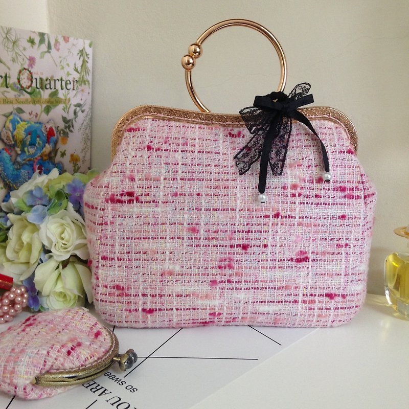 Mouth gold package + portable / shoulder bag soft fragrance - Handbags & Totes - Cotton & Hemp Pink