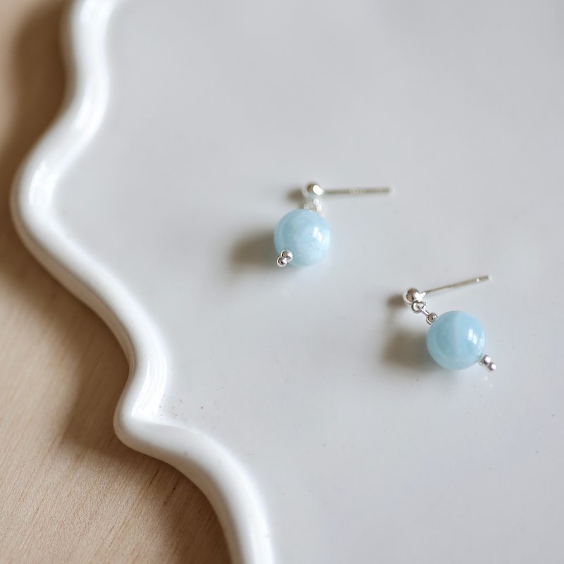 Koikora Aquamarine sterling silver earrings with convertible Clip-On - ต่างหู - เครื่องประดับพลอย สีน้ำเงิน