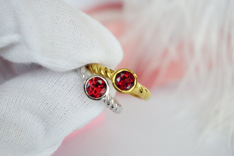 Natural Garnet Robe Ring Silver 925 - 戒指 - 純銀 紅色