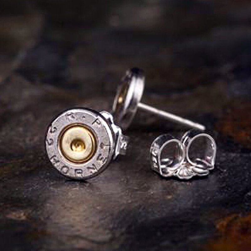 Bullet - 22 Caliber Bullet Stud Earrings / Men's Round Vintage Sterling Silver Stud Earrings - ต่างหู - วัสดุอื่นๆ 