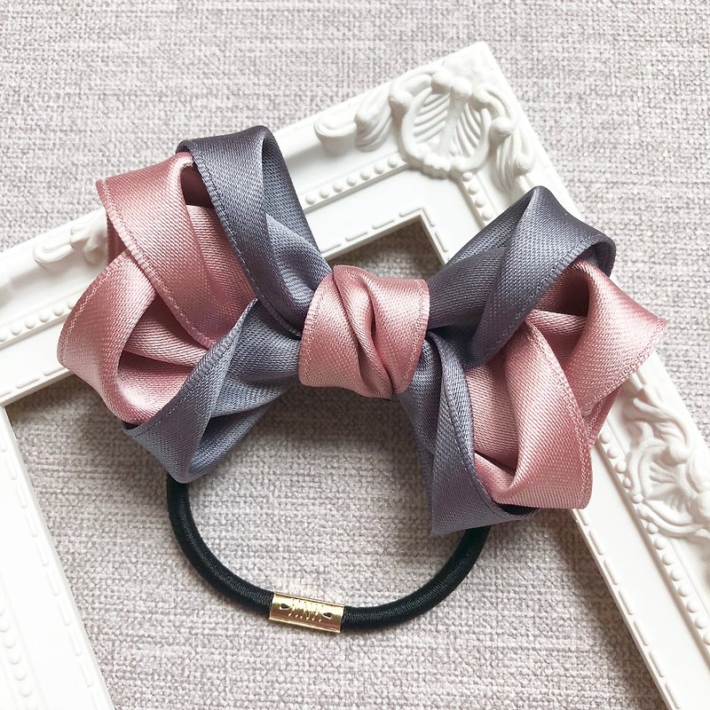 Layered bow tie / gray + pink - เครื่องประดับผม - วัสดุอื่นๆ สีเทา