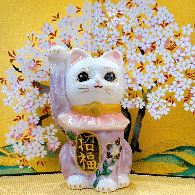 【紫秋聚福】日本清水燒招財貓 | 色繪 - 紫地 秋草 - 擺飾/家飾品 - 瓷 紫色