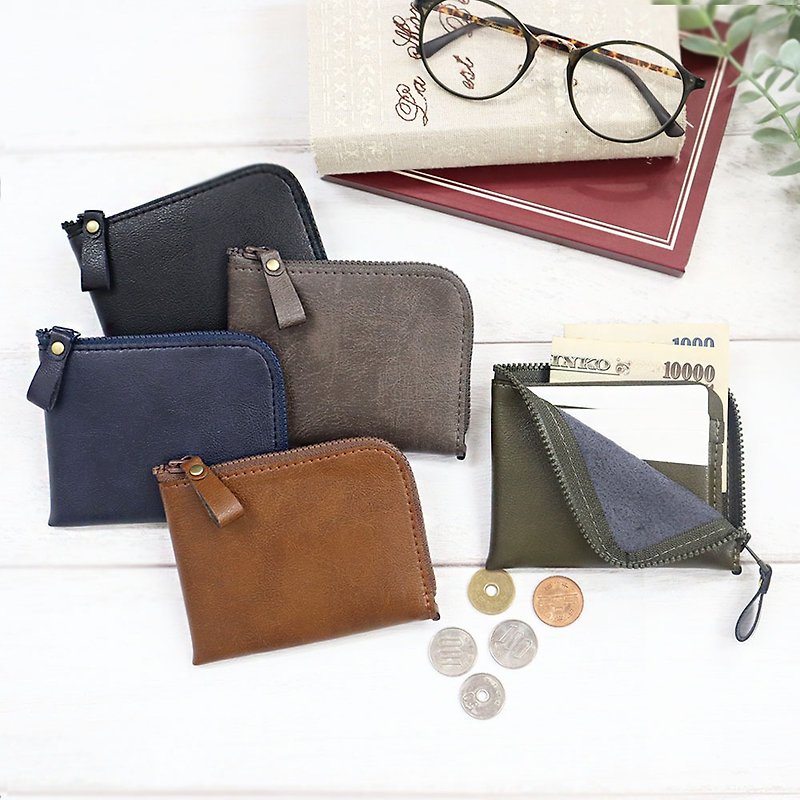 Thin mini wallet that holds bills and cards and makes it easy to see coins Made of vegan leather Made to order - กระเป๋าสตางค์ - วัสดุอื่นๆ สีนำ้ตาล