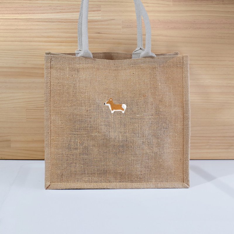 [Q-cute] Bag Series-Jute Bag A4-Shiba Inu, Shiki, Corgi-Add word/customized - Handbags & Totes - Cotton & Hemp Multicolor