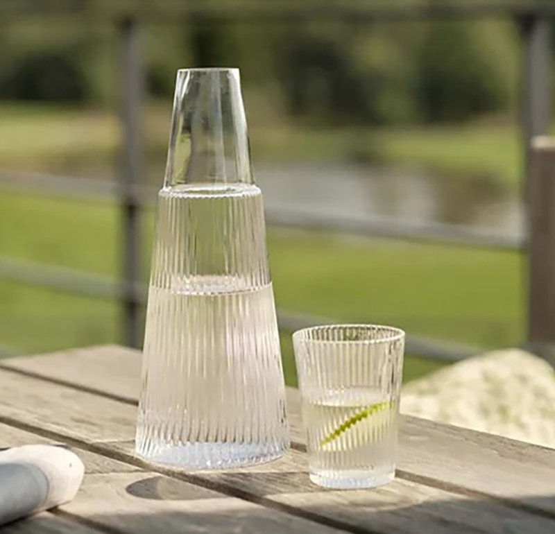 【Stelton】 線條玻璃水瓶1L-附水杯 - 水瓶/水壺 - 玻璃 