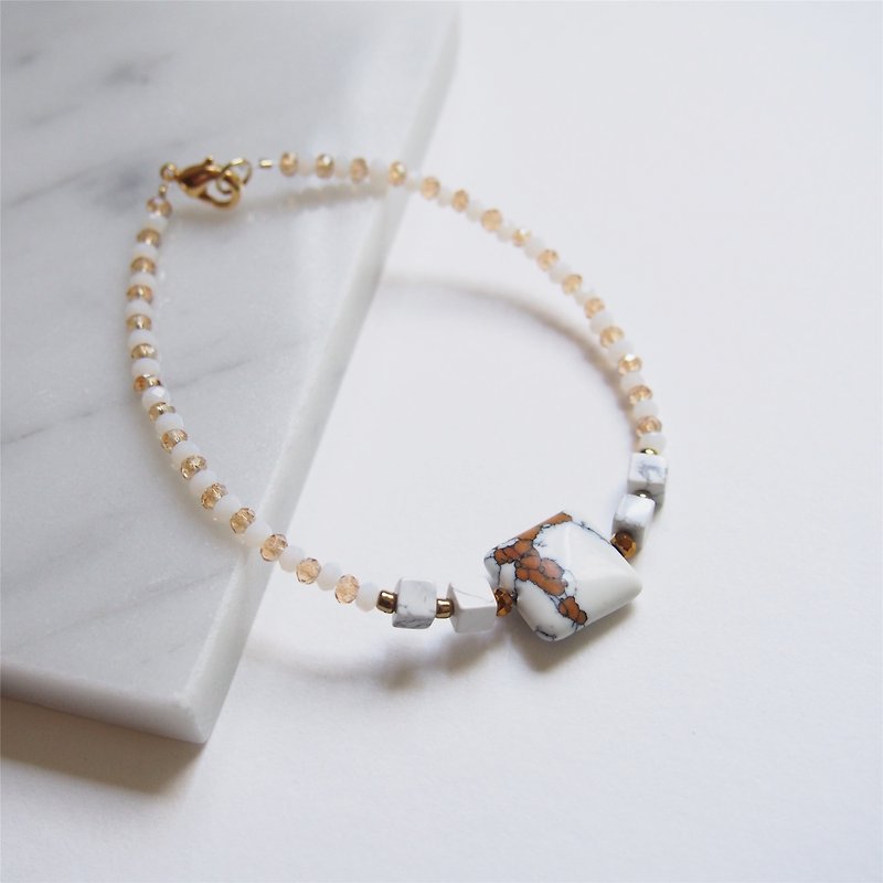 Temperament • Square brown white turquoise • Two-tone Czech beads • Bracelet bracelet - Bracelets - Gemstone Brown