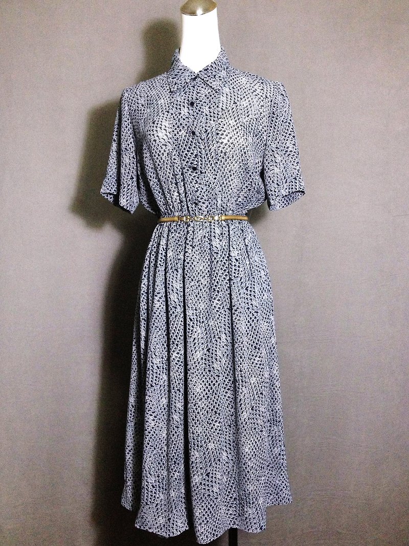 When vintage [antique dress / chiffon vintage dress leaves] abroad back to vintage long dress VINTAGE - ชุดเดรส - เส้นใยสังเคราะห์ สีน้ำเงิน