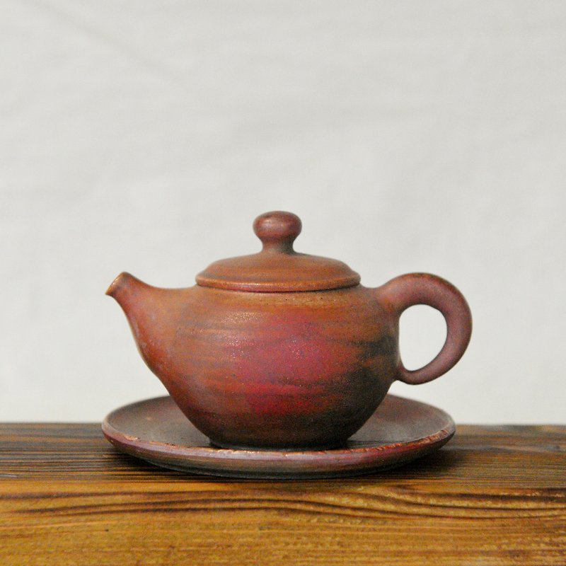 柴燒陶手作。深紅色的小茶壺 - 茶具/茶杯 - 陶 紅色