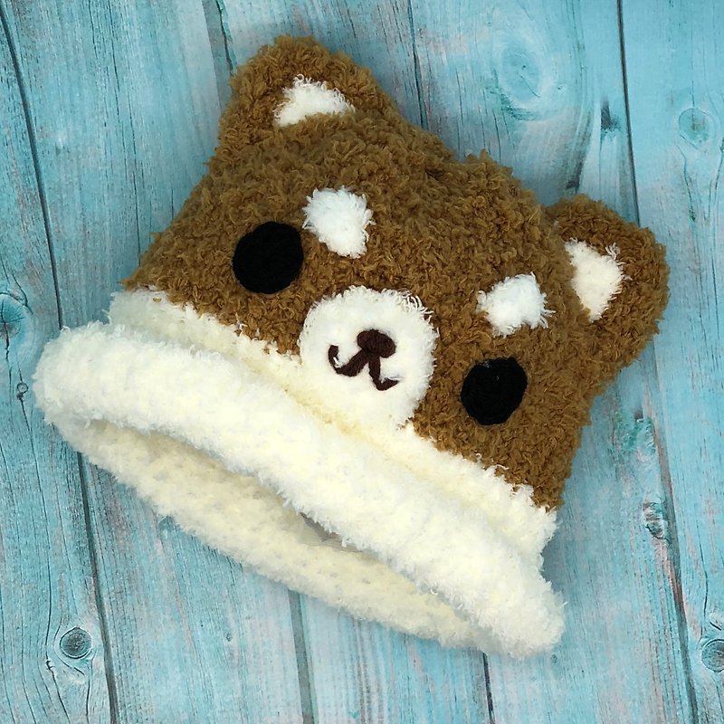 Shiba Inu-knitted baby woolen cap - หมวกเด็ก - เส้นใยสังเคราะห์ สีนำ้ตาล