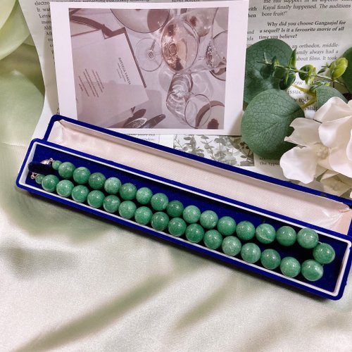 挪亞方舟古董飾品 Vintage Jewelry 【西洋古董飾品】附折疊盒天然綠東菱玉石水晶 銀卡 項鍊