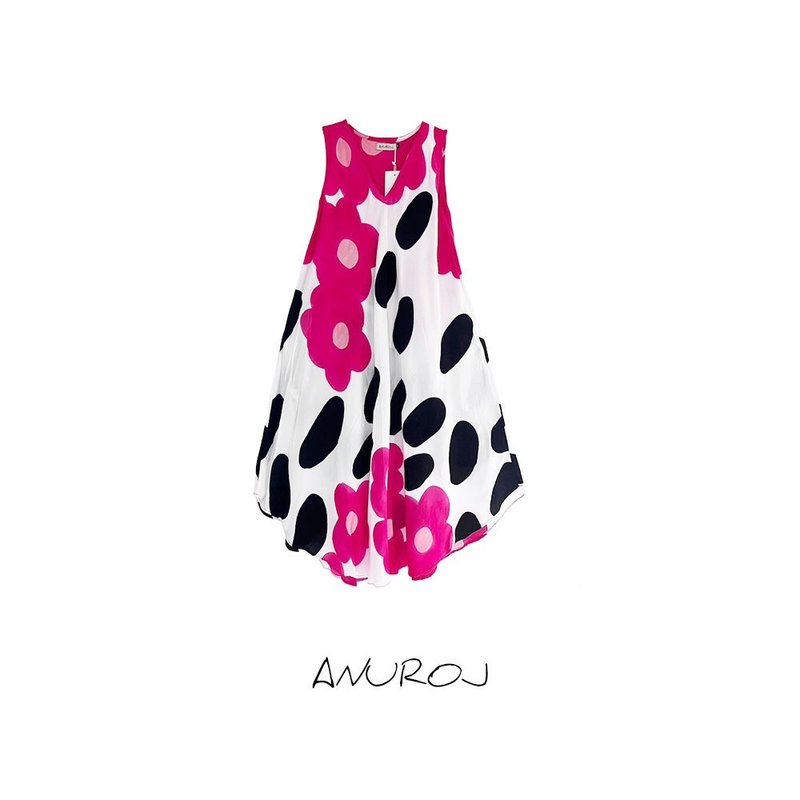 Dress V Nack Hand Paint Soft Cotton for Yoga Vacation Holida - 洋裝/連身裙 - 棉．麻 白色
