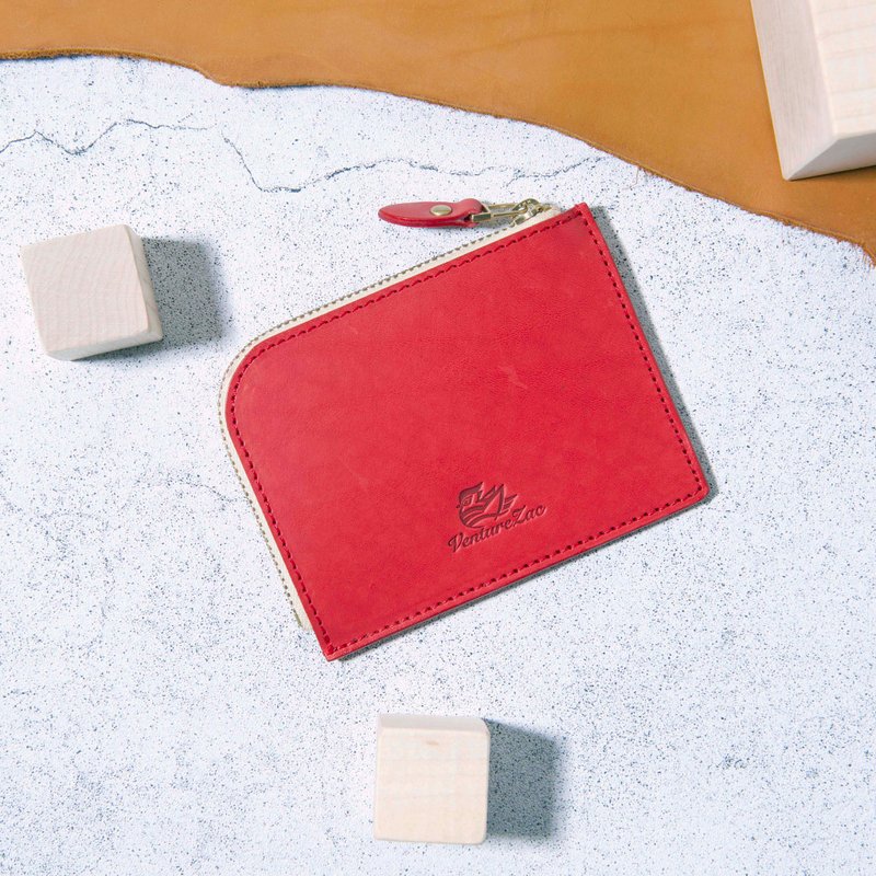 L-ZIP COIN WALLET red - กระเป๋าใส่เหรียญ - หนังแท้ สีแดง