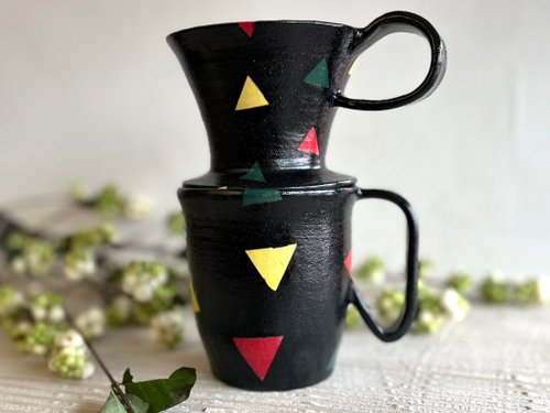 ShuYi 陶｜花草．悠活 默墨彩角手沖咖啡濾杯組 陶器咖啡杯濾杯